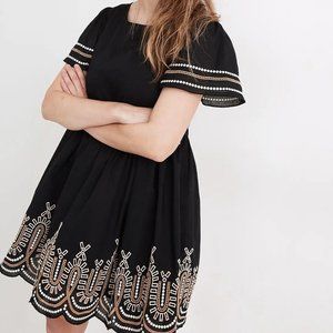Madewell Black Embroidered Eyelet Puff-Sleeve Mini Dress